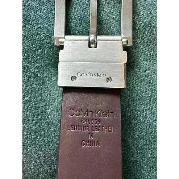 Calvin Klein black leather belt 42” x 1” wide brushed silver tone hardware - Picture 3 of 7